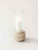 Travertine light lantern with glass
